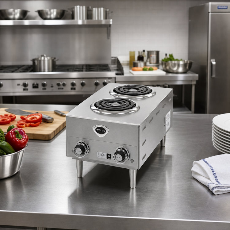 Product image #2 for Wells H-63 Countertop Electric Hot Plate with 2 Flat Spiral Burners