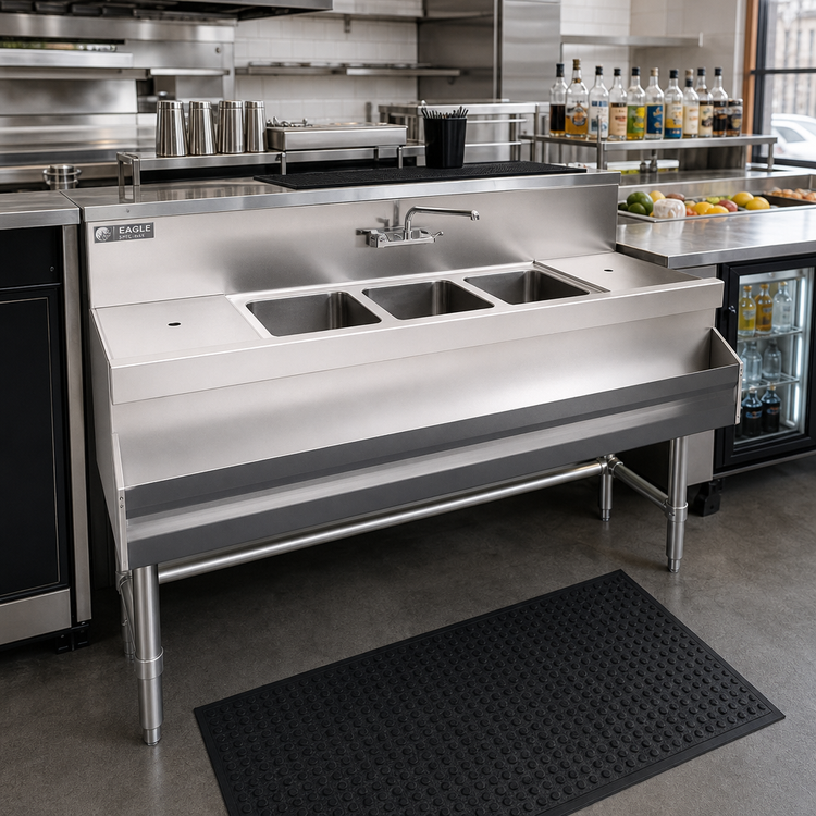 Product image #2 for Eagle Spec-Bar B4-3-L-19 Three-Compartment Underbar Sink — 48 Inches W x 19 Inches D x 37 Inches H (Left Drainboard)