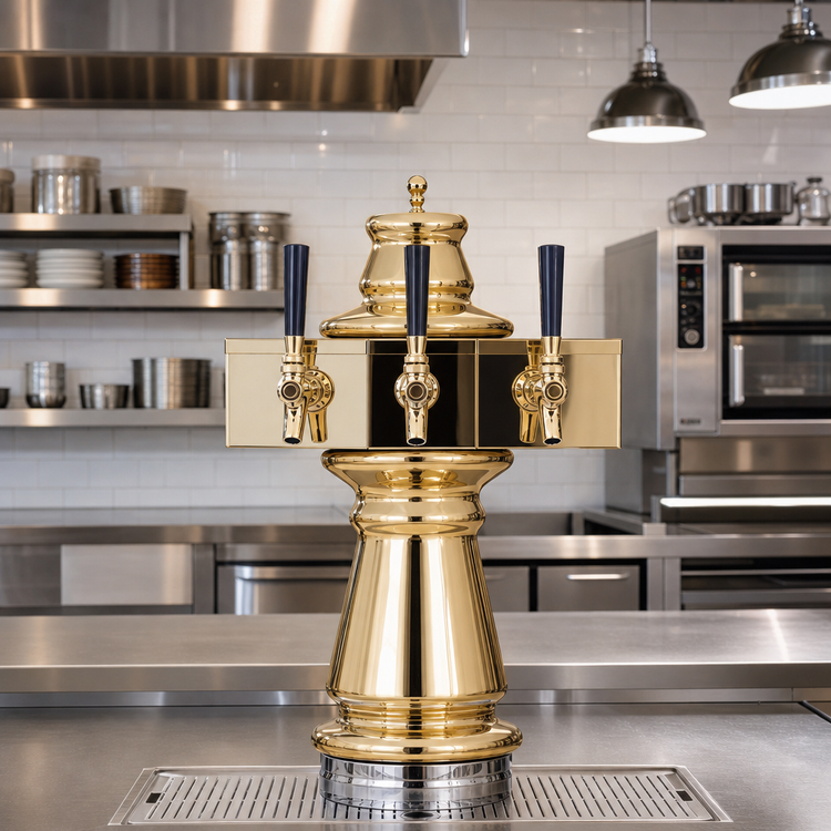 Product image #2 for Glastender Vienna 3-Faucet Single-Column Polished Brass Glycol-Cooled Draft Dispensing Tower
