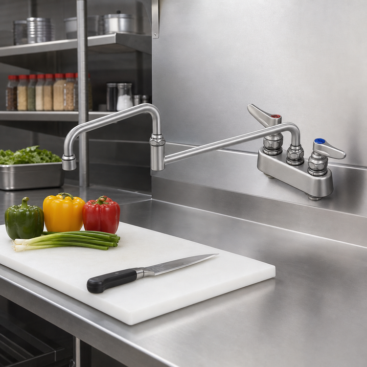 Product image #2 for T&S Brass B-1131 4-Inch Centers Deck-Mount Workboard Faucet with 18-Inch Double-Jointed Swing Nozzle