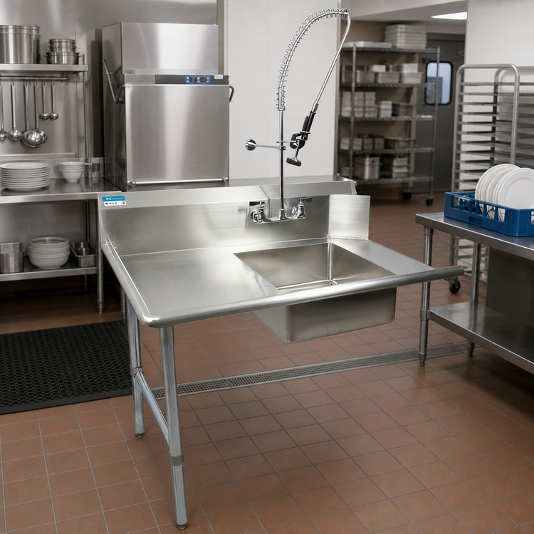 Product image #2 for BK Resources 48-Inch Straight Left-to-Right Soiled Dish Table with 20 x 20 x 8-Inch Pre-Rinse Sink and Galvanized Legs