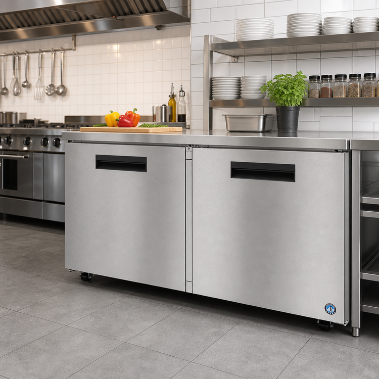 Product image #2 for Hoshizaki Steelheart 60-Inch Low Profile Two-Section Undercounter Freezer with Two Solid Doors, 15.1 Cu. Ft.