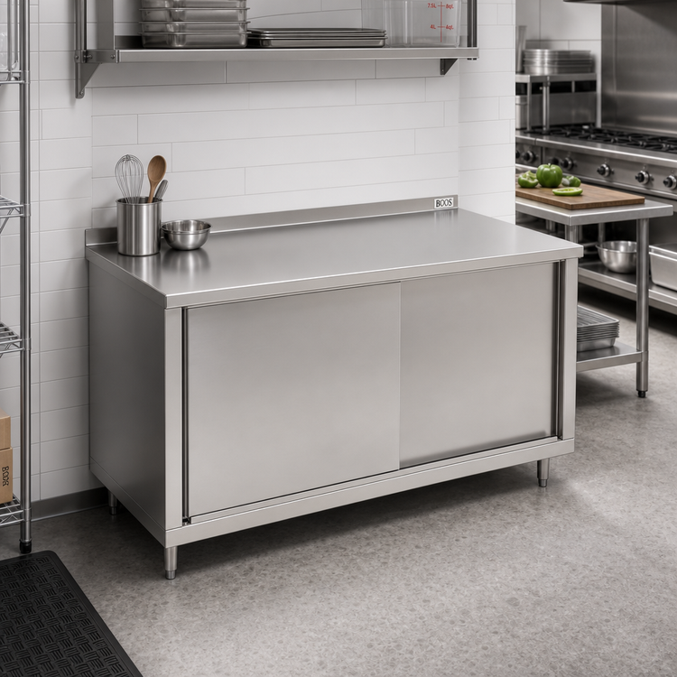 Product image #2 for John Boos 60-Inch x 36-Inch Stainless Steel Enclosed Work Table with Cabinet Base and Sliding Doors