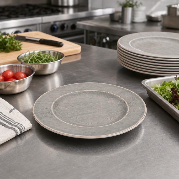 Product image #3 for Grove 9-Inch Round Wide Rim Melamine Salad Plate, Smoke Gray