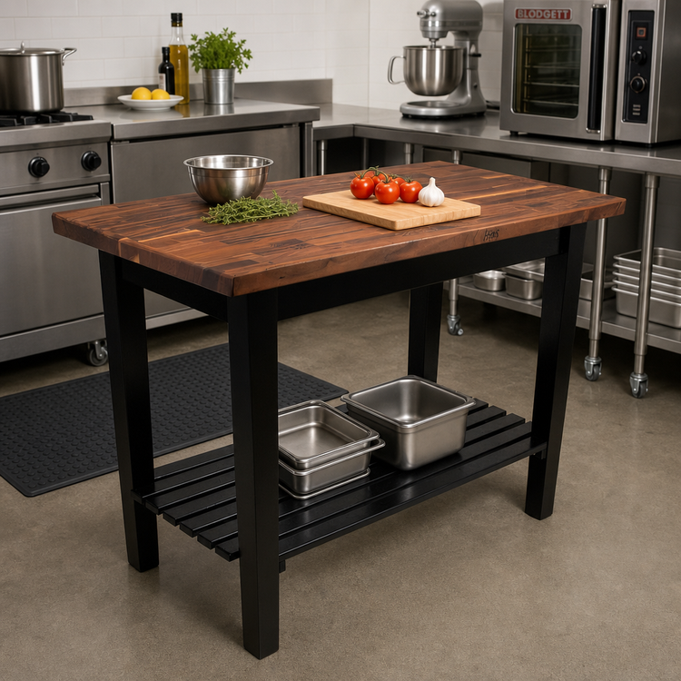 Product image #3 for John Boos Blended American Black Walnut Edge Grain Wood Top Work Table with Slatted Undershelf, 36 x 25 Inches