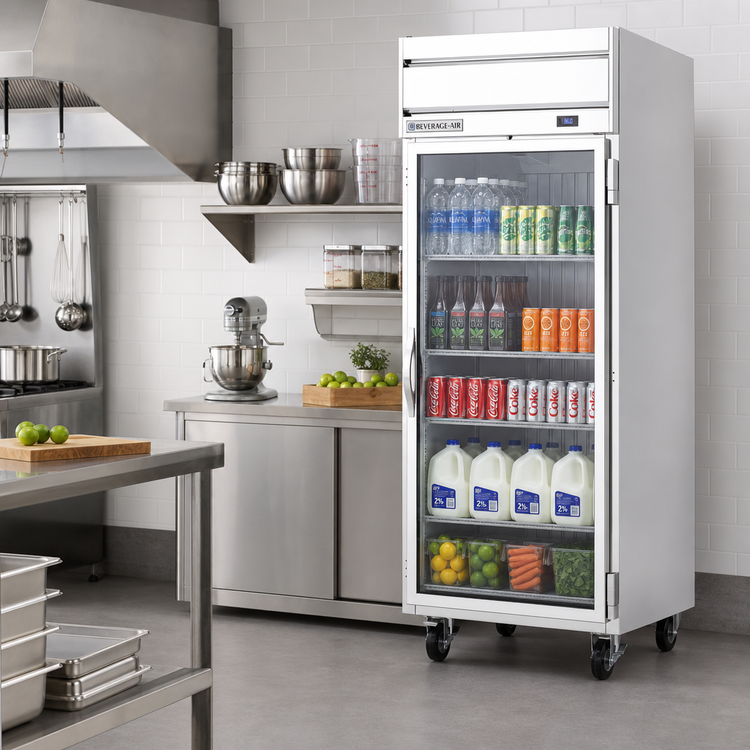 Product image #2 for Beverage-Air Horizon Series 1-Section Top-Mount Reach-In Refrigerator with Wide Right-Hand Hinged Glass Door
