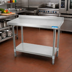 Thumbnail image #2 for BK Resources SVTR-4824 48" x 24" 18-Gauge Stainless Steel Work Table with 1-1/2" Rear Riser and Adjustable Undershelf