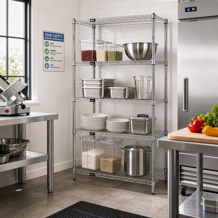 Product image #2 for Quantum 24-Inch x 24-Inch x 54-Inch Stationary Wire Shelving Starter Kit with 5 Shelves, 304 Stainless Steel