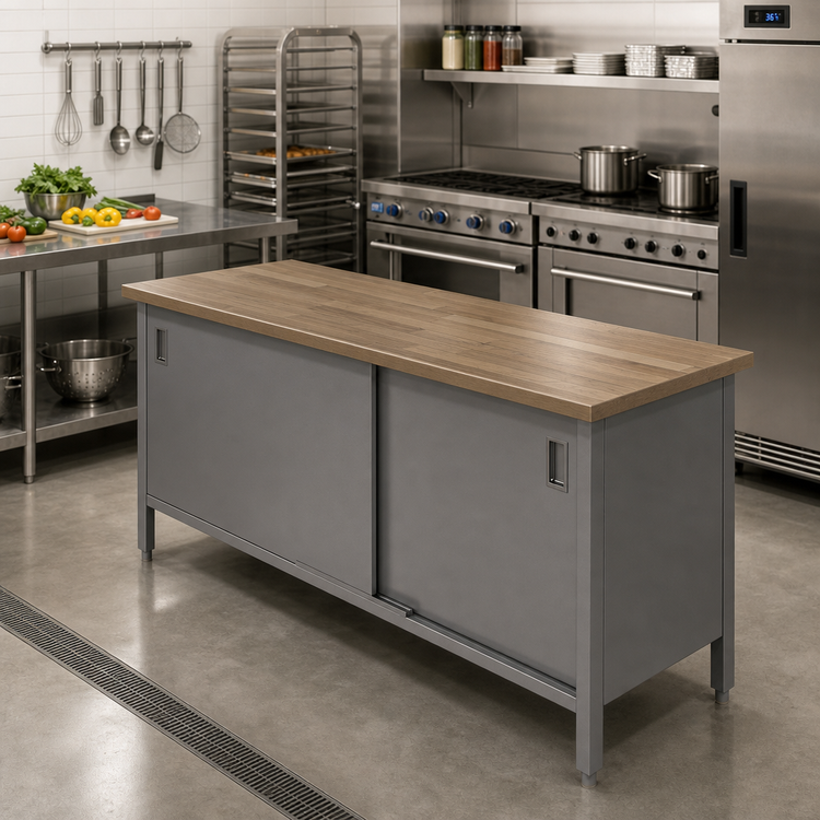 Product image #2 for 72-Inch x 24-Inch Wood Top Enclosed Base Work Table with Sliding Doors