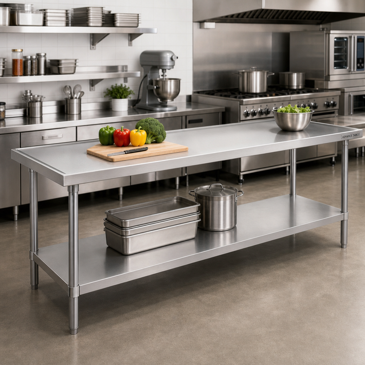 Product image #2 for Advance Tabco 144-Inch x 36-Inch 14-Gauge 304 Stainless Steel Work Table with Undershelf