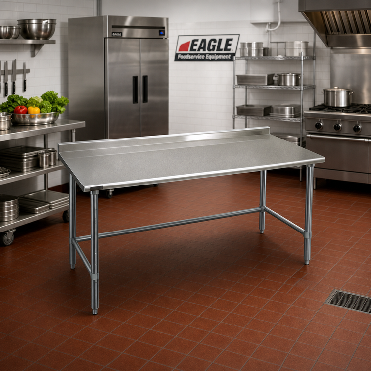 Product image #2 for Eagle Spec-Master 72-Inch x 30-Inch Work Table with 14-Gauge 300 Series Stainless Steel Top, 1-1/2-Inch Rear Upturn, and Galvanized Tubular Base