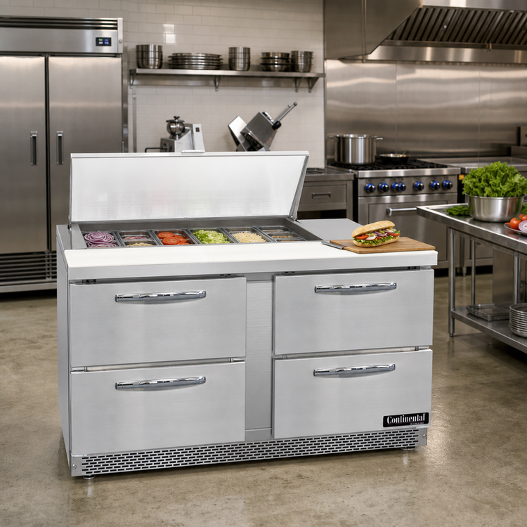 Product image #2 for Continental Refrigerator Mighty Top SW60N18M-FB-D 60-Inch Two-Section Front Breather Sandwich Unit Refrigerator with Drawers
