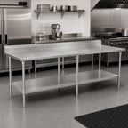 Thumbnail image #2 for John Boos Stallion ST6R5-36144SSK Stainless Steel Work Table, 144"W x 36"D, 16-Gauge Type 300 Top, 5" Backsplash, Adjustable Undershelf
