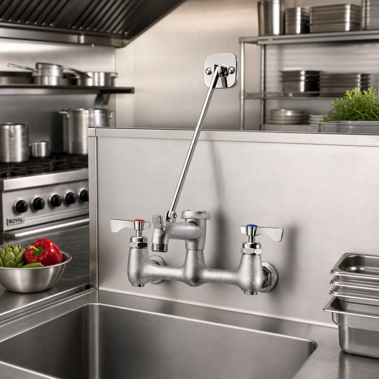 Product image #3 for Krowne Royal Series Splash-Mounted Service Faucet with 8-Inch Centers, 6.5-Inch Hook Spout, and Vacuum Breaker