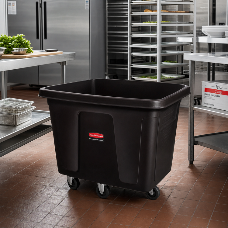 Product image #2 for Rubbermaid Commercial Open-Top Mobile Cube Truck with Metal Frame, 8 Cu. Ft., 300 Lb. Capacity, Black