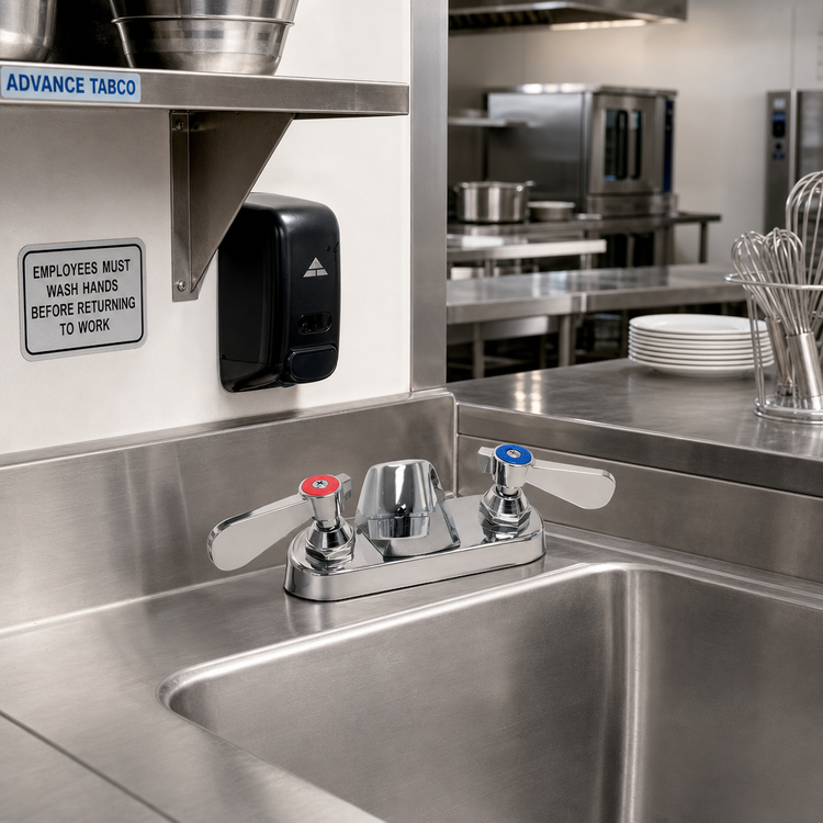Product image #2 for Advance Tabco Heavy-Duty Deck-Mounted Lead-Free Lavatory Faucet, 4 Inch Centers, 3-1/2 Inch Fixed Spout
