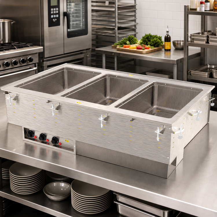 Product image #2 for Vollrath 3-Well Drop-In Hot Food Well Unit with 316 Marine-Grade Stainless Steel Wells, Manifold Drain, 240V, Infinite Controls