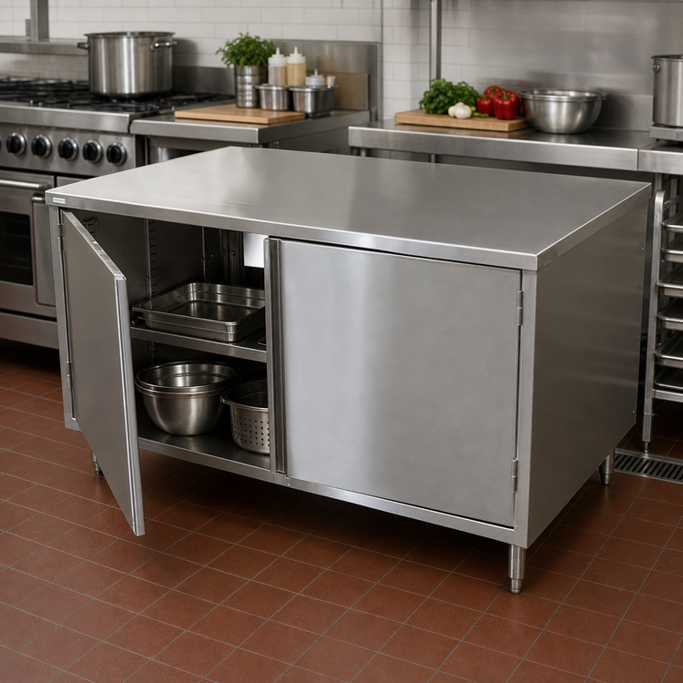 Product image #2 for BK Resources Dual-Access Stainless Steel Chef Table Cabinet Base with Hinged Doors, 60 x 36 x 34-3/4 Inches