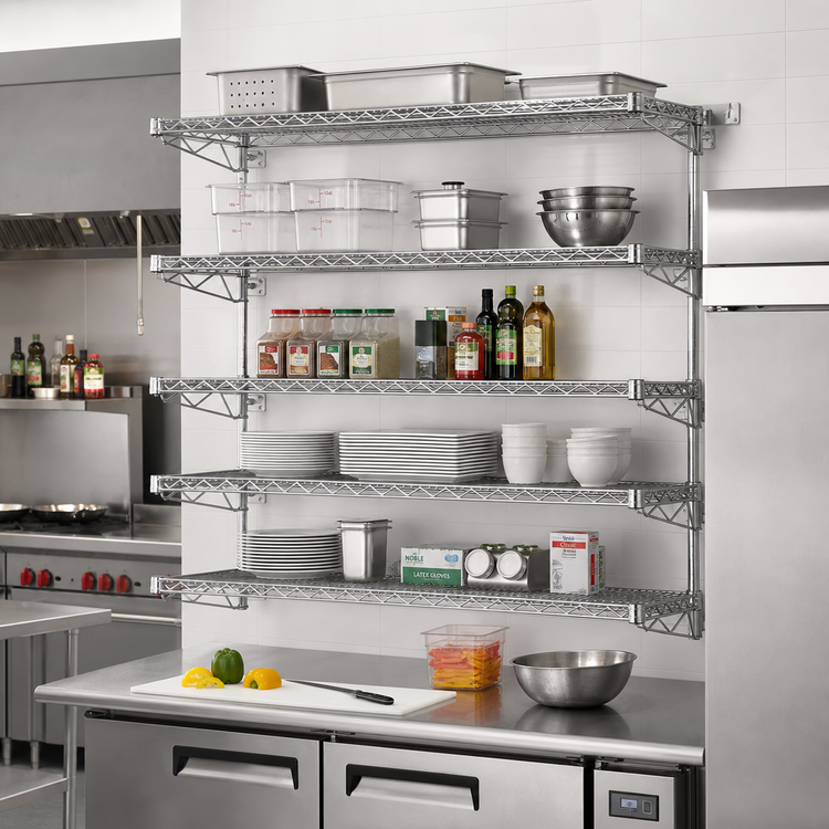 Product image #2 for Eagle Group QuadTruss 5-Tier Piggyback Wall-Mounted Wire Shelf Kit, 48 Inches x 18 Inches, Chrome