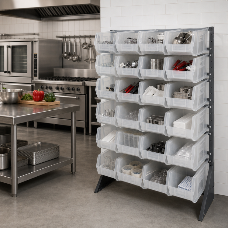 Product image #2 for Quantum Single-Sided Rail Rack with 12 Rails and 24 Clear Bins