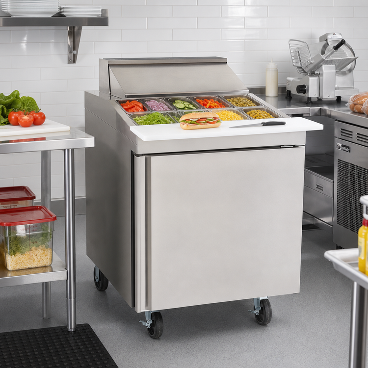 Product image #3 for Delfield 27-Inch Single-Section Sandwich/Salad Top Refrigerator with Cutting Board and 6 Pans
