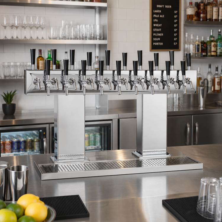 Product image #2 for Perlick Extra High 24-Faucet Bridge Tee Countertop Glycol-Cooled Draft Beer Tower, Polished Chrome