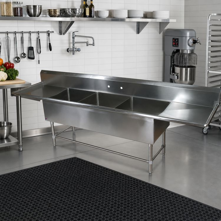 Product image #2 for John Boos Pro-Bowl 3-Compartment Sink with Dual Drainboards, 18" x 18" x 12" Bowls