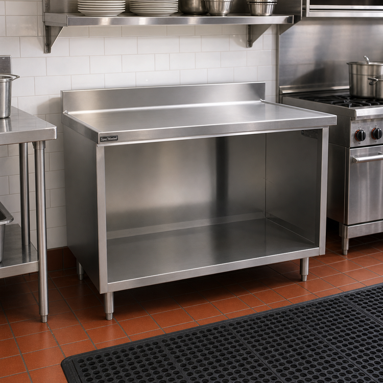 Product image #2 for Spec-Master Marine Series 72-Inch x 24-Inch Open Front Stainless Steel Work Table Cabinet with Flat Top and Marine Edge
