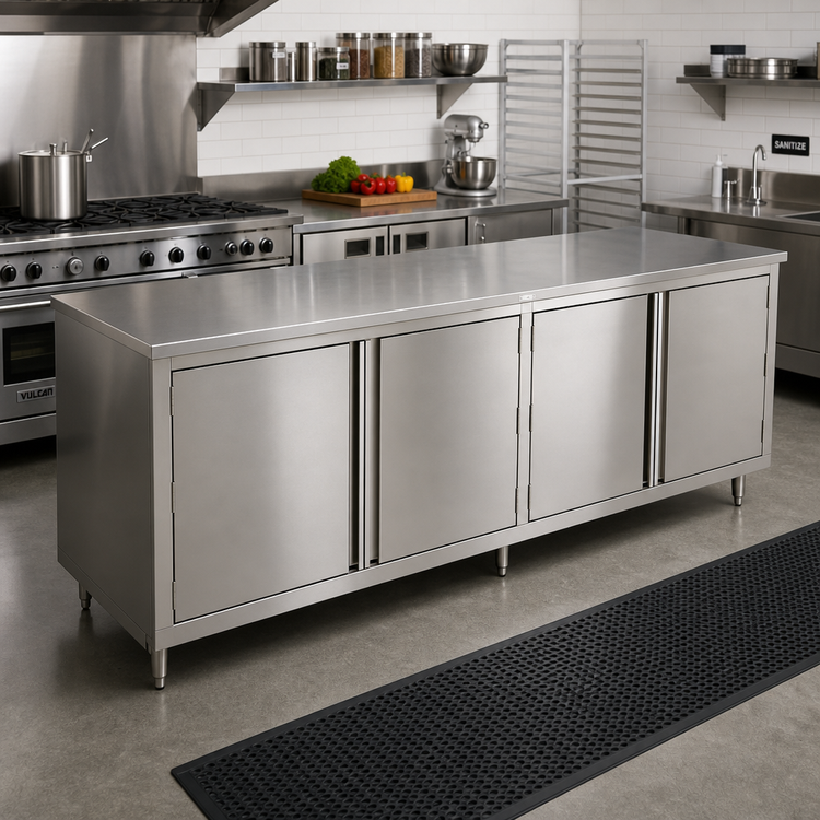 Product image #2 for John Boos 108-Inch x 30-Inch Stainless Steel Enclosed Work Table with Cabinet Base and Hinged Doors