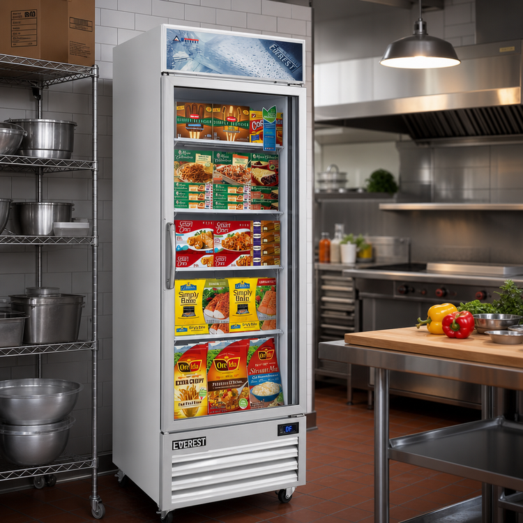 Product image #2 for Everest Refrigeration Reach-In Glass Door Merchandiser Freezer, 1-Section, 23.0 Cu. Ft., Self-Contained Bottom Mount