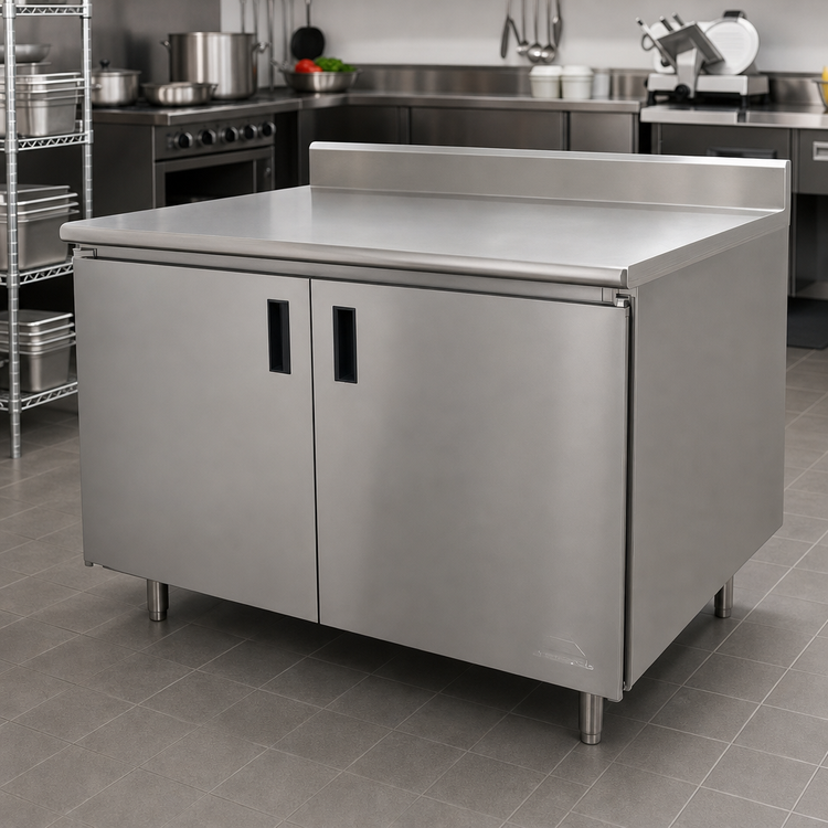 Product image #2 for Advance Tabco 84" x 36" Enclosed Work Table with Cabinet Base and 5" Backsplash