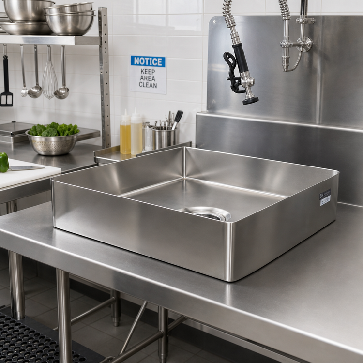 Product image #2 for BK Resources SB-16-2020-5 20 x 20 x 5 16-Gauge T-304 Stainless Steel Pre-Rinse Bowl
