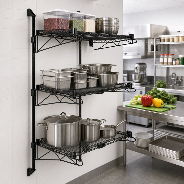 Product image #2 for Quantum Wall-Mounted Cantilever 3-Shelf Wire Shelving Starter Unit