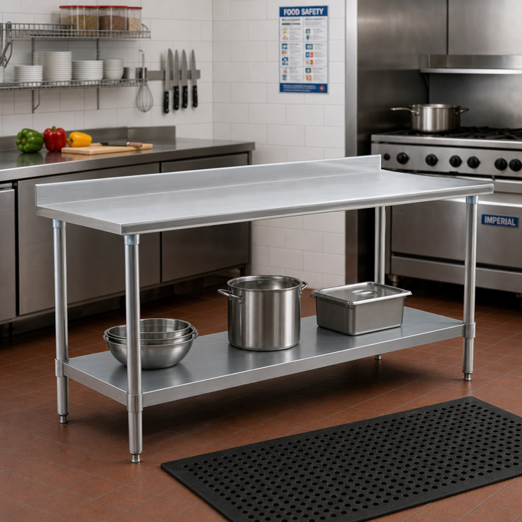 Product image #2 for Eagle Deluxe Series Stainless Steel Work Table with 4-1/2 Inch Backsplash and Adjustable Undershelf, 84 x 24 Inches