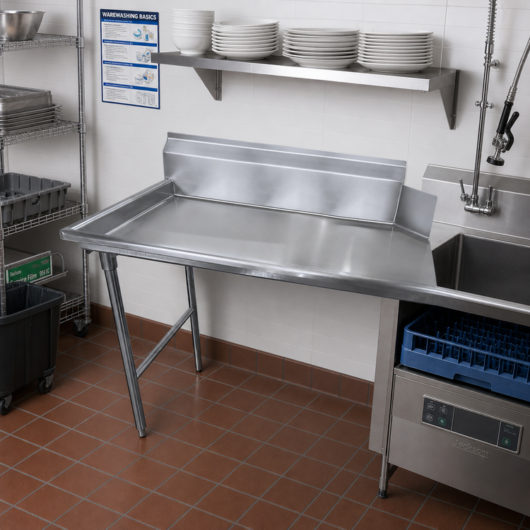 Product image #2 for Left-Hand Straight Dish Table, 35 x 30 Inches, with 10-1/2 Inch Backsplash