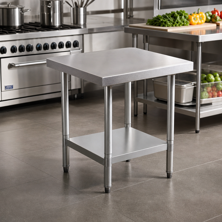 Product image #2 for Advance Tabco 24-Inch Square Equipment Stand with 304 Stainless Steel Top and Adjustable Galvanized Undershelf