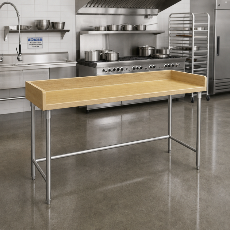 Product image #2 for Advance Tabco Bakers' Table Wood Top Work Table with 4-Inch Rear and Side Splash, 60 x 30 Inches