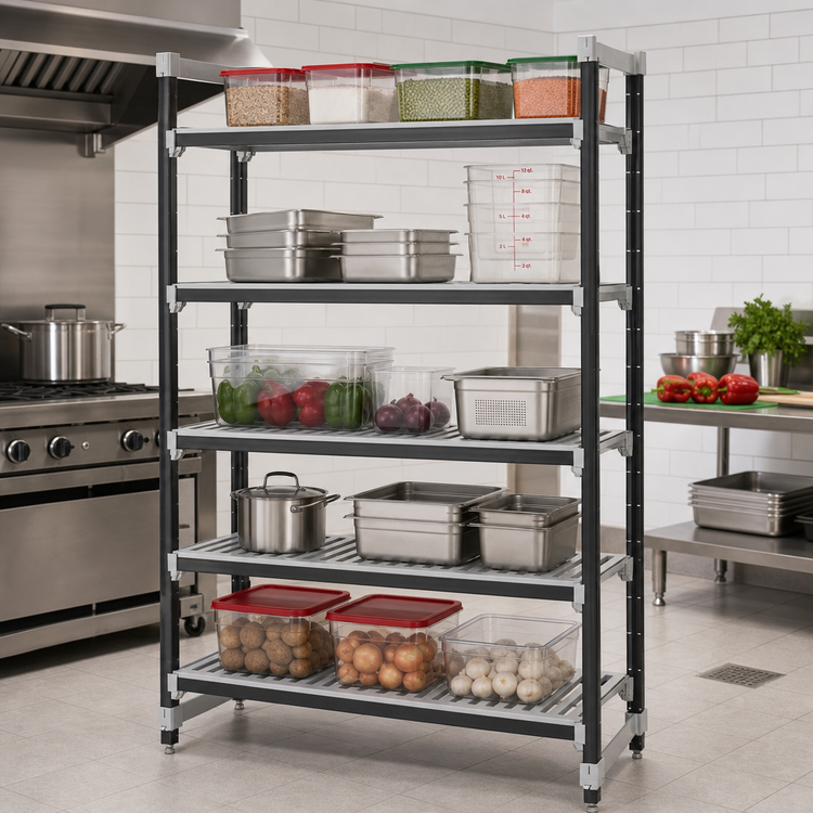 Product image #2 for Cambro Camshelving Elements XTRA 18" x 54" x 64" 5-Tier Stationary Starter Polymer Shelving Unit