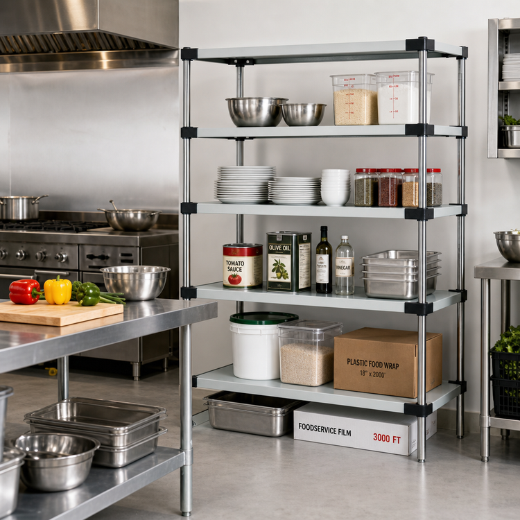 Product image #2 for Quantum 5-Shelf Solid Stainless Steel Shelving Starter Kit, 36" W x 24" D x 63" H