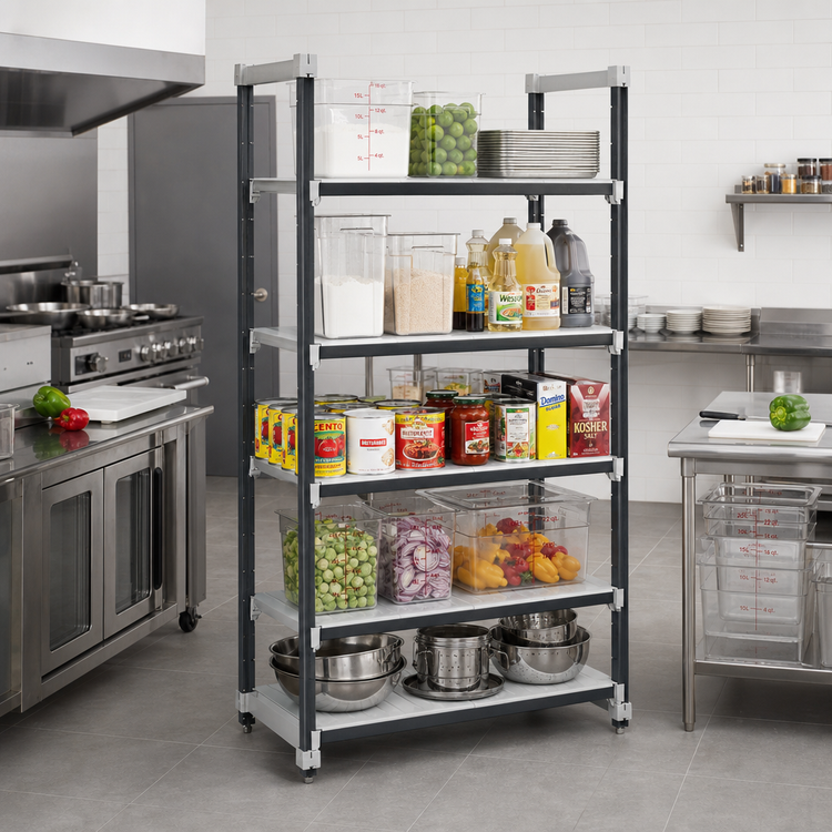Product image #2 for Cambro Camshelving Elements XTRA 5-Tier Solid Stationary Starter Unit, 24 x 36 x 84 Inches, Speckled Gray