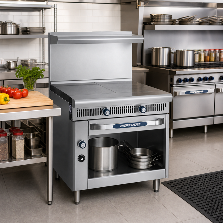 Product image #2 for Imperial Spec Series 36-Inch Heavy Duty Gas Range with Two 18-Inch Hot Tops and Open Cabinet Base