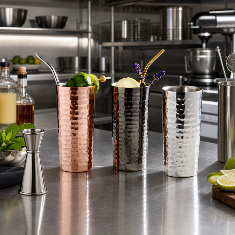 Product image #2 for American Metalcraft 14 oz Stainless Steel Hammered Double-Wall Collins Glass