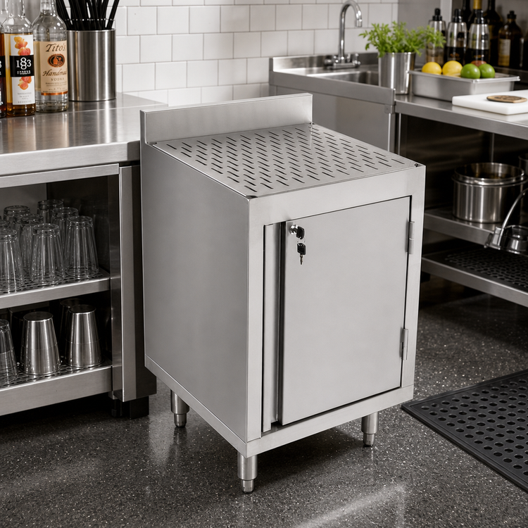 Product image #2 for John Boos Underbar Freestanding Stainless Steel Drainboard Storage Cabinet with Right-Hinged Door, 24 x 21 x 32-1/2 Inches