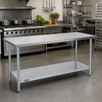 Thumbnail image #2 for Duke Manufacturing 416-3684 84-Inch 400 Series Stainless Steel Work Table with Galvanized Undershelf, Open Base, No Backsplash