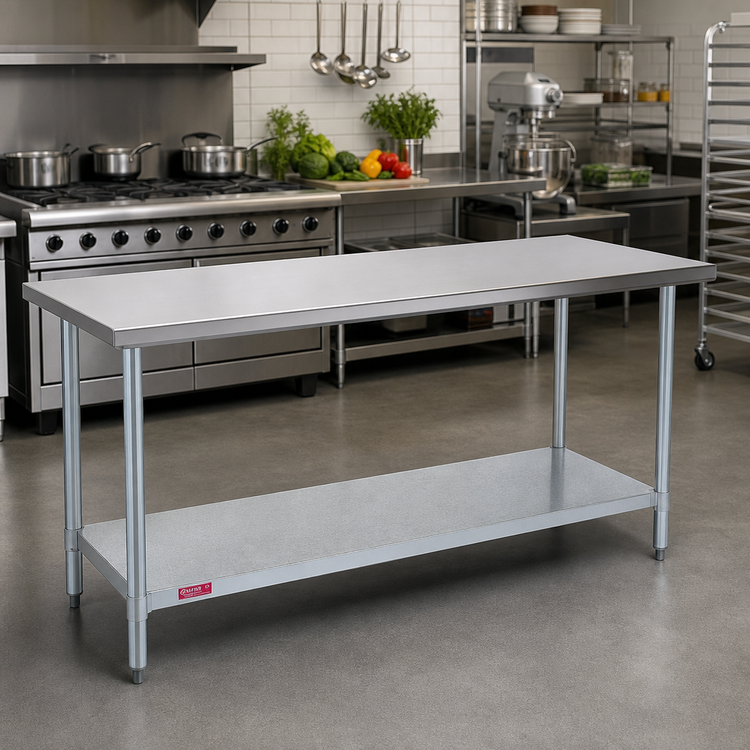 Product image #2 for Duke Manufacturing 84-Inch Stainless Steel Work Table with Galvanized Undershelf, Open Base, No Backsplash