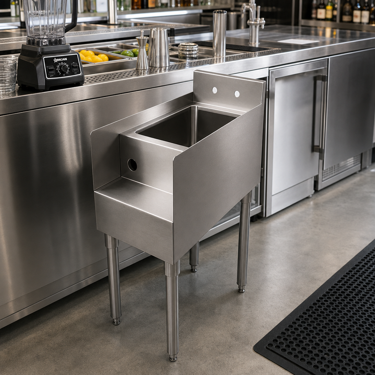 Product image #2 for Omcan USA Freestanding Underbar Blender Station with Dump Sink and Recessed Step, 15 Inch Wide, 304 Stainless Steel