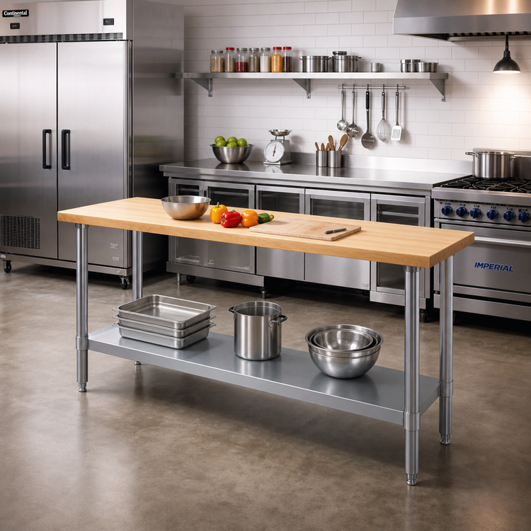Product image #2 for Eagle Group 96-Inch x 24-Inch 1-3/4-Inch Hardwood Top Work Table with Galvanized Undershelf