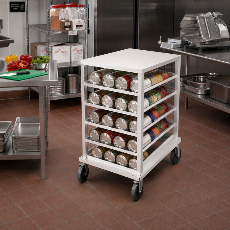 Product image #2 for Advance Tabco CR10-72 Half-Size Mobile Aluminum Can Rack with Aluminum Top, 72 #10 or 96 #5 Capacity