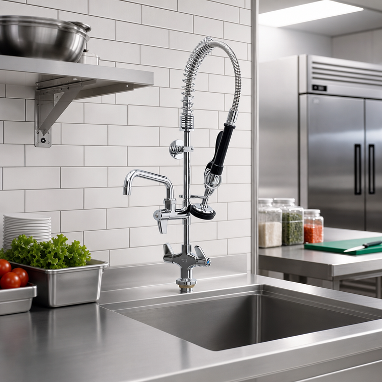 Product image #2 for EasyInstall Single-Hole Deck-Mount Pre-Rinse Unit with Add-On Faucet, 6-Inch Swing Spout, and 24-Inch Hose