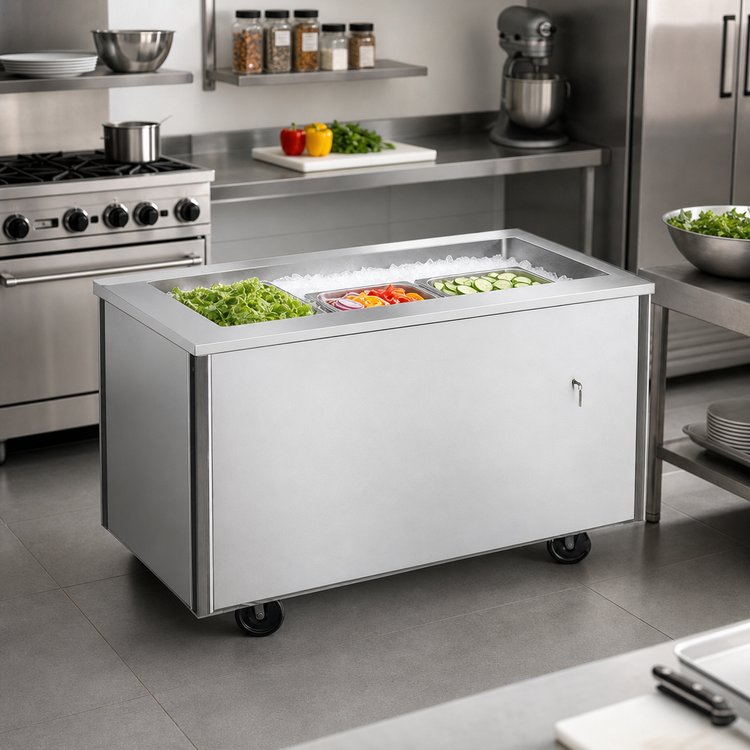 Product image #2 for Randell RAN IC-2 Mobile Modular Ice Cooled Cold Food Table, 2-Pan, Fully Enclosed Base